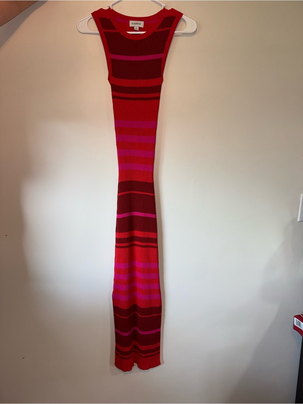 Evereve Abbie Ribbed Striped Midi Sweater Dress Red Pink Sleeveless XS - Picture 1 of 6